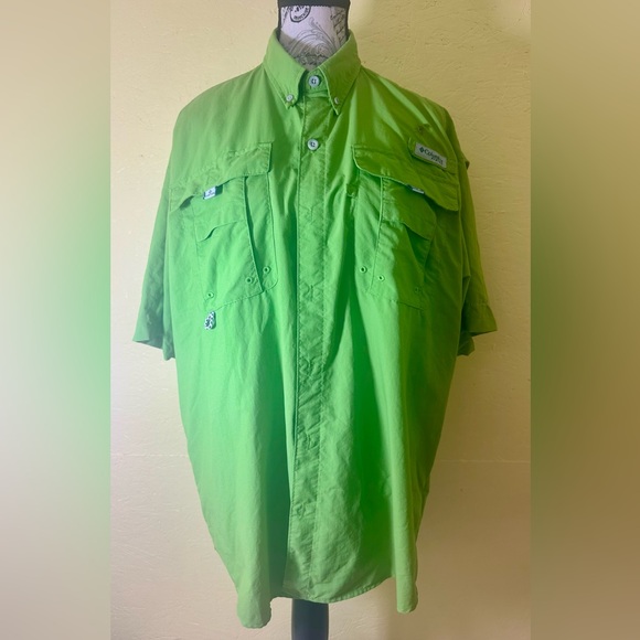 Columbia PFG Shirt Mens Medium Green Vented Short Sleeve Button Up Fishing - Picture 1 of 9